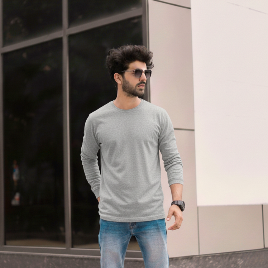 Polera 100% Algodón Manga Larga Hombre