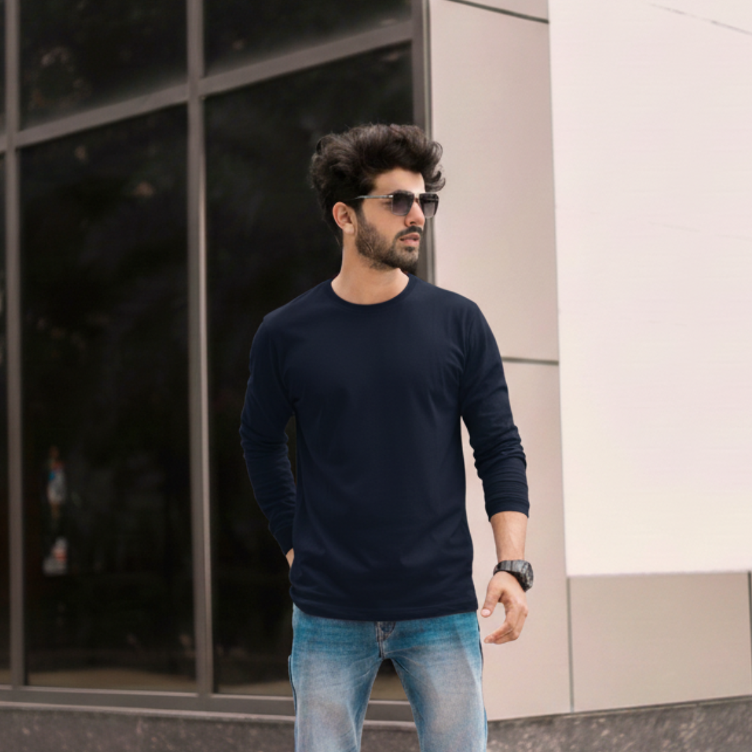 Polera 100% Algodón Manga Larga Hombre