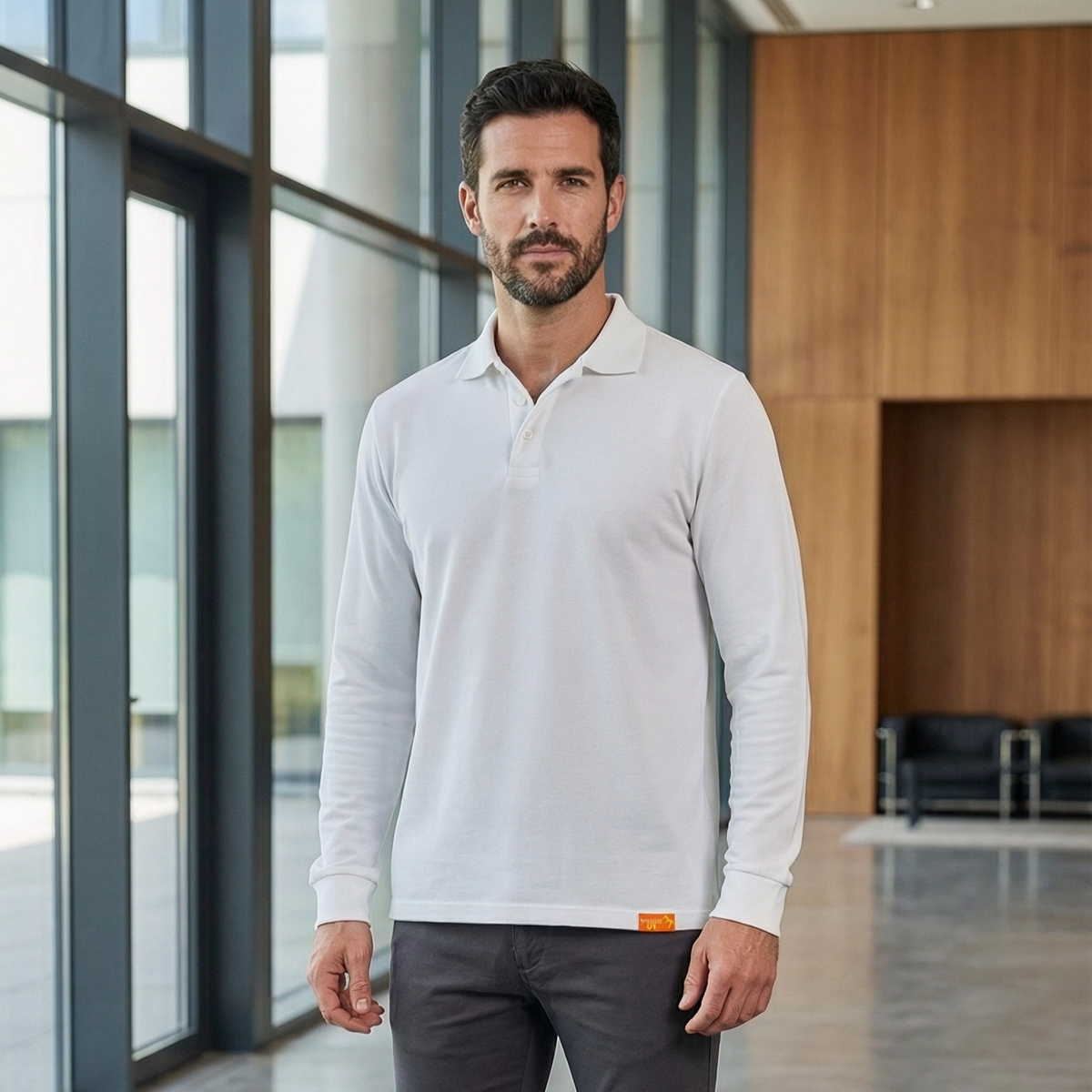Polera Piqué Manga Larga Hombre 60/40 UV Premium