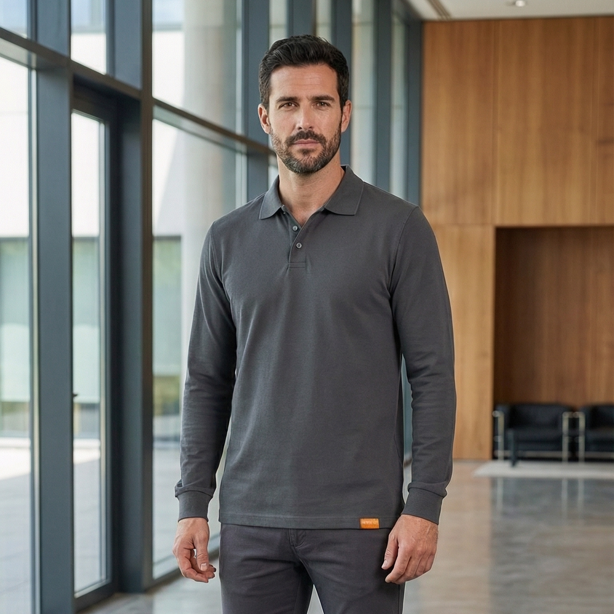 Polera Piqué Manga Larga Hombre 60/40 UV Premium