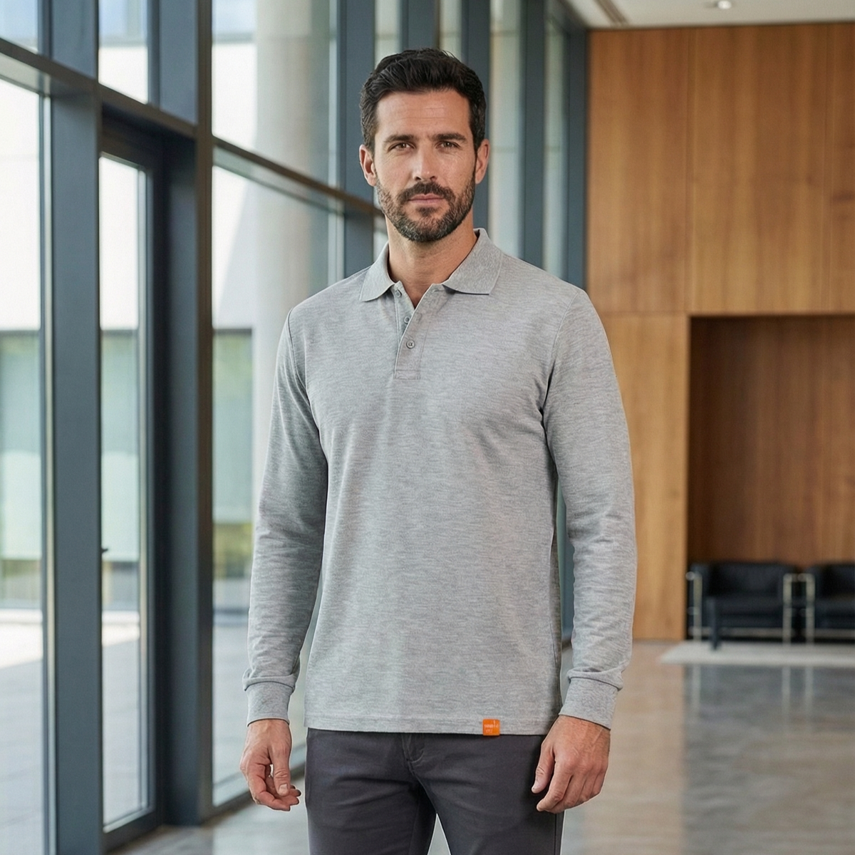 Polera Piqué Manga Larga Hombre 60/40 UV Premium