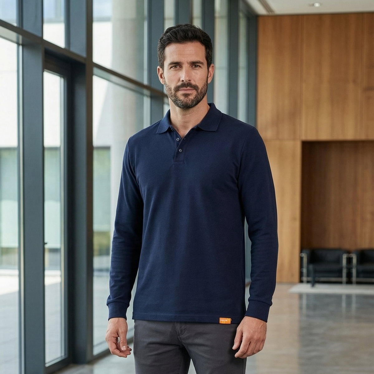 Polera Piqué Manga Larga Hombre 60/40 UV Premium