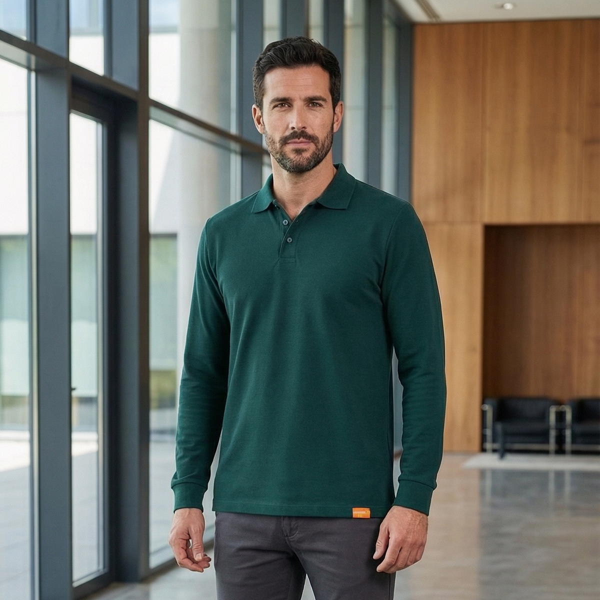 Polera Piqué Manga Larga Hombre 60/40 UV Premium