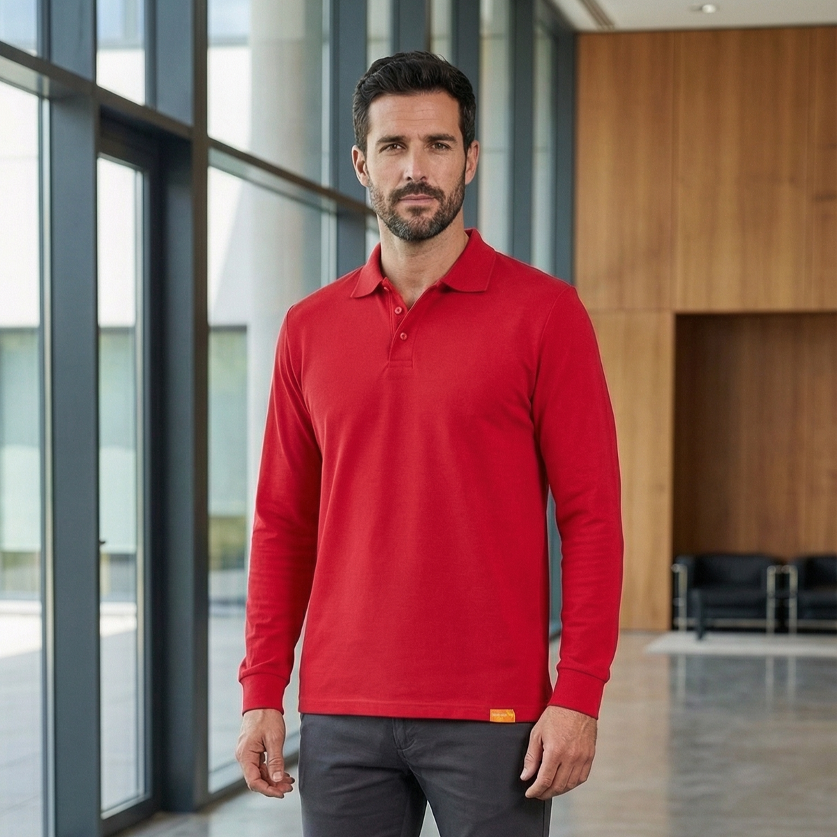 Polera Piqué Manga Larga Hombre 60/40 UV Premium