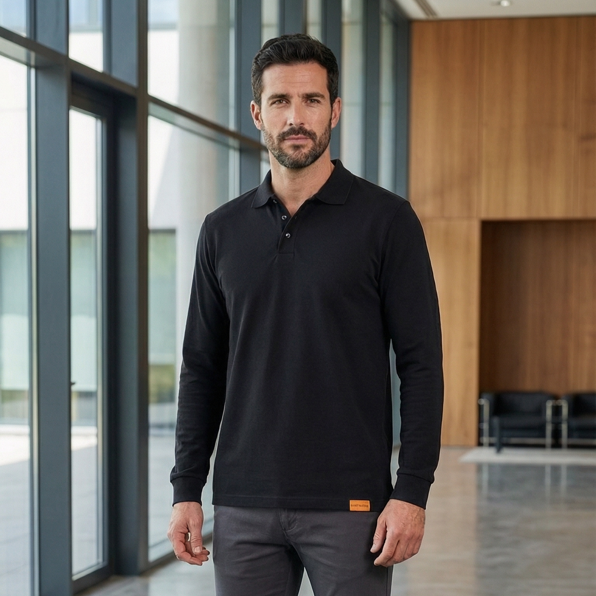 Polera Piqué Manga Larga Hombre 60/40 UV Premium