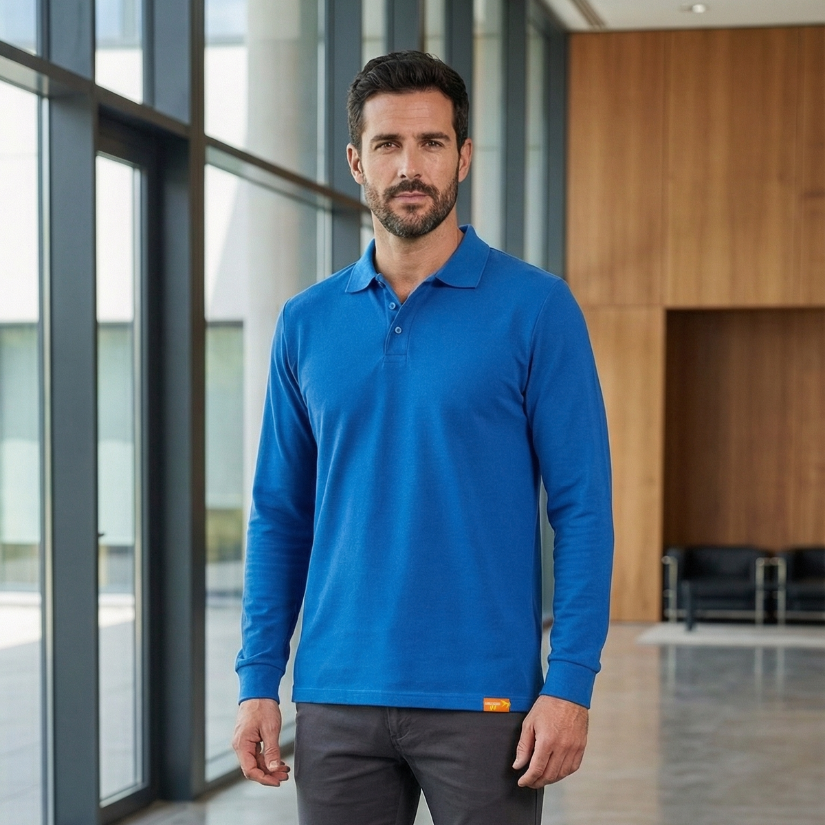 Polera Piqué Manga Larga Hombre 60/40 UV Premium