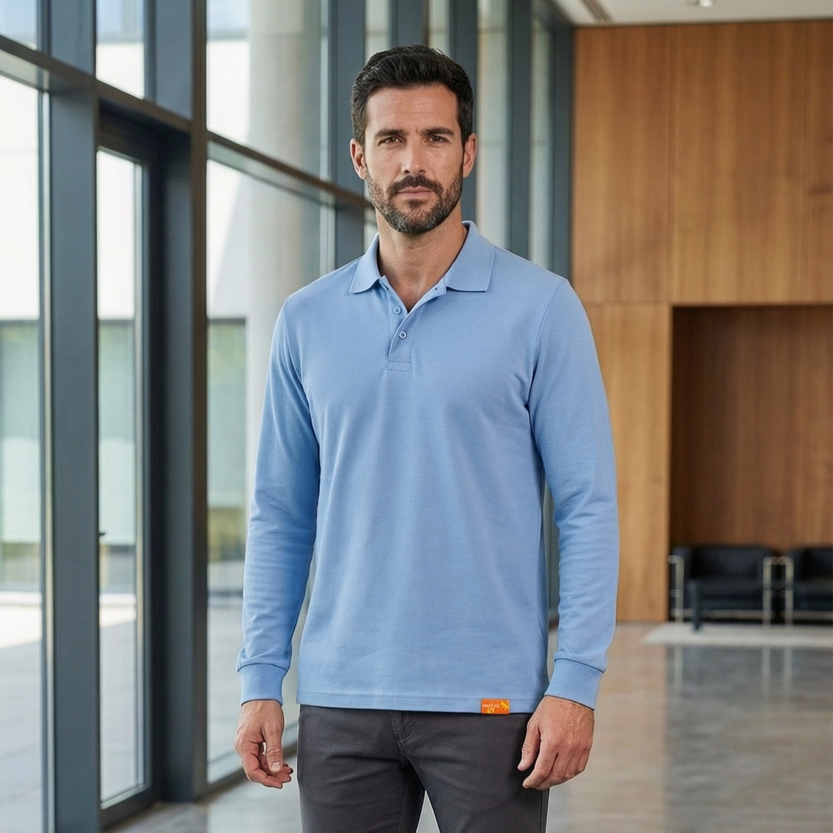 Polera Piqué Manga Larga Hombre 60/40 UV Premium